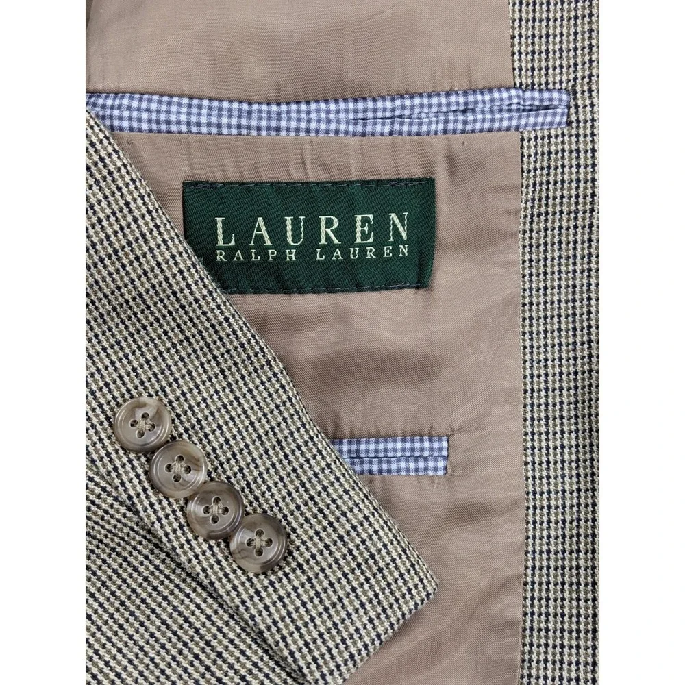 46R Lauren Ralph Lauren‎  Brown Black Tan Tooth 100% SILK Jacket Blazer Coat